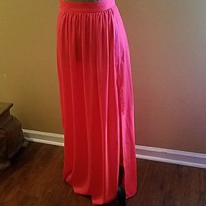 Hot Pink Maxi Skirt w/ Slit
